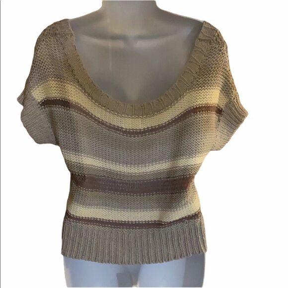 Kaisely Striped Knit Short Sleeve Sweater Top Size M - Picture 2 of 5